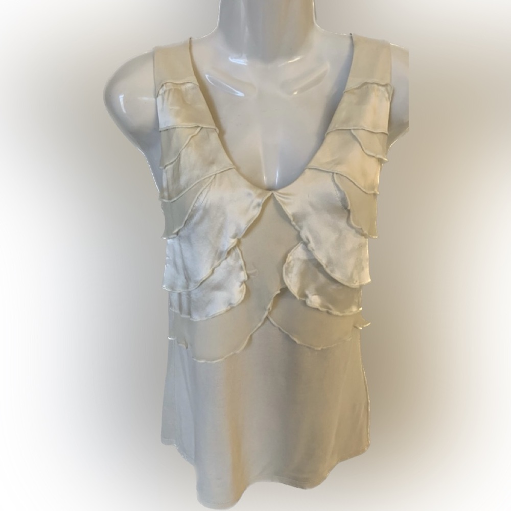Laurel Clothing Luxury Silk Ruffled Ivory Tank Top women’s US 2 XS EUC